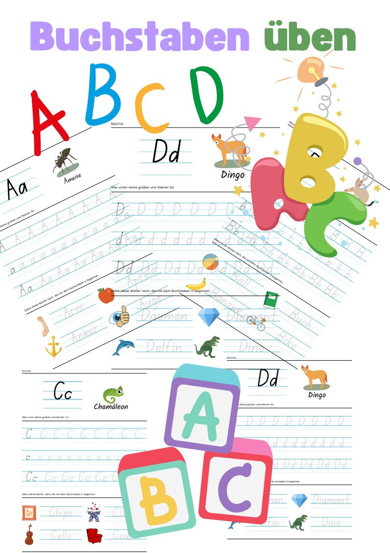 Buchstaben lernen & nachspuren – A–Z Übungsblätter (PDF, Klasse 1