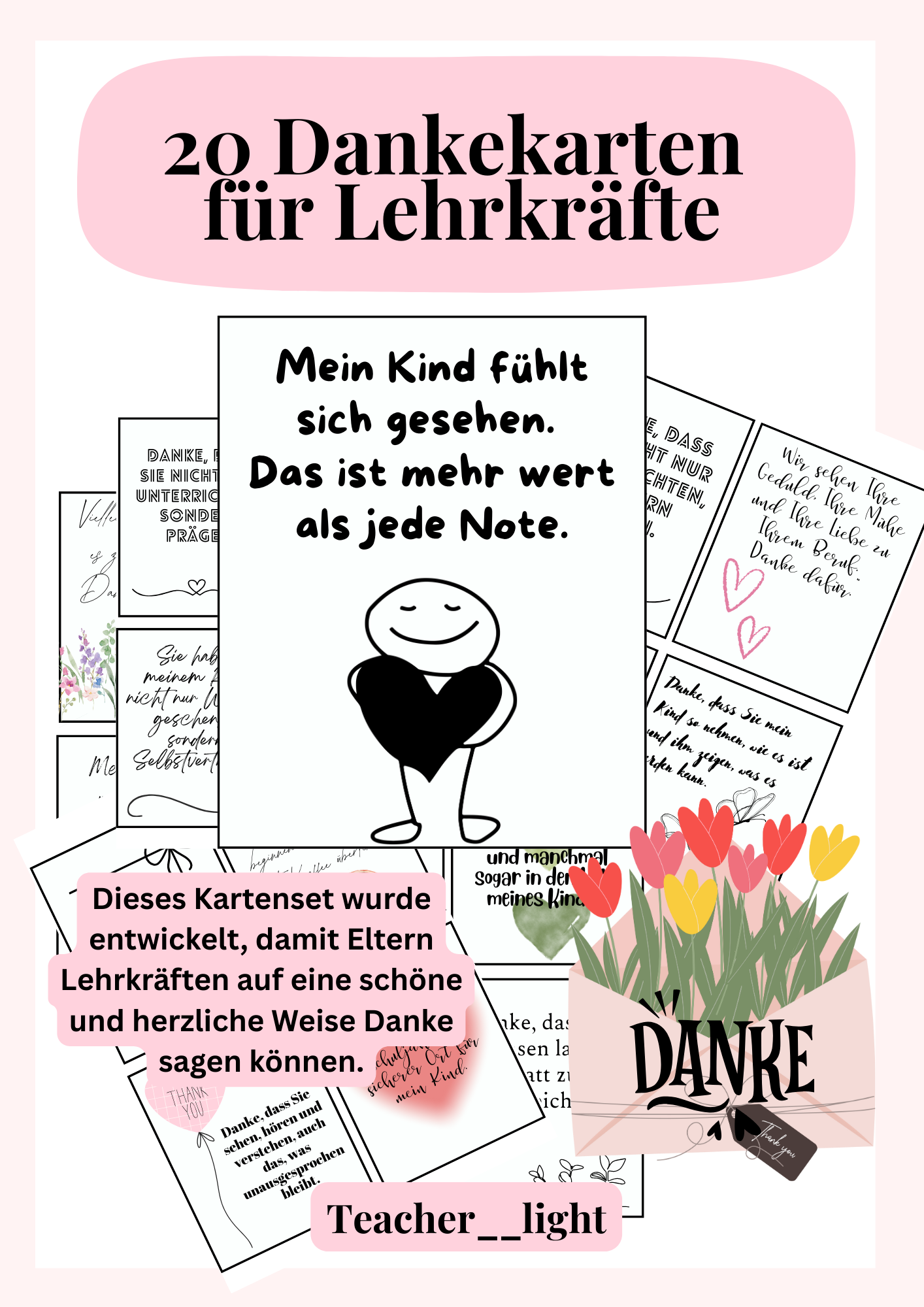 Danke, Lehrkraft – 20 liebevolle Dankekarten für Wertschätzung & Anerkennung (PDF)