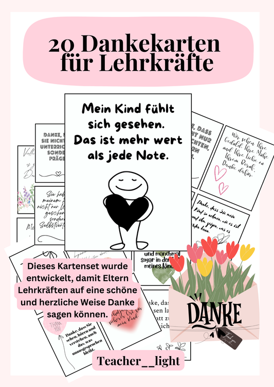 Danke, Lehrkraft – 20 liebevolle Dankekarten für Wertschätzung & Anerkennung (PDF)