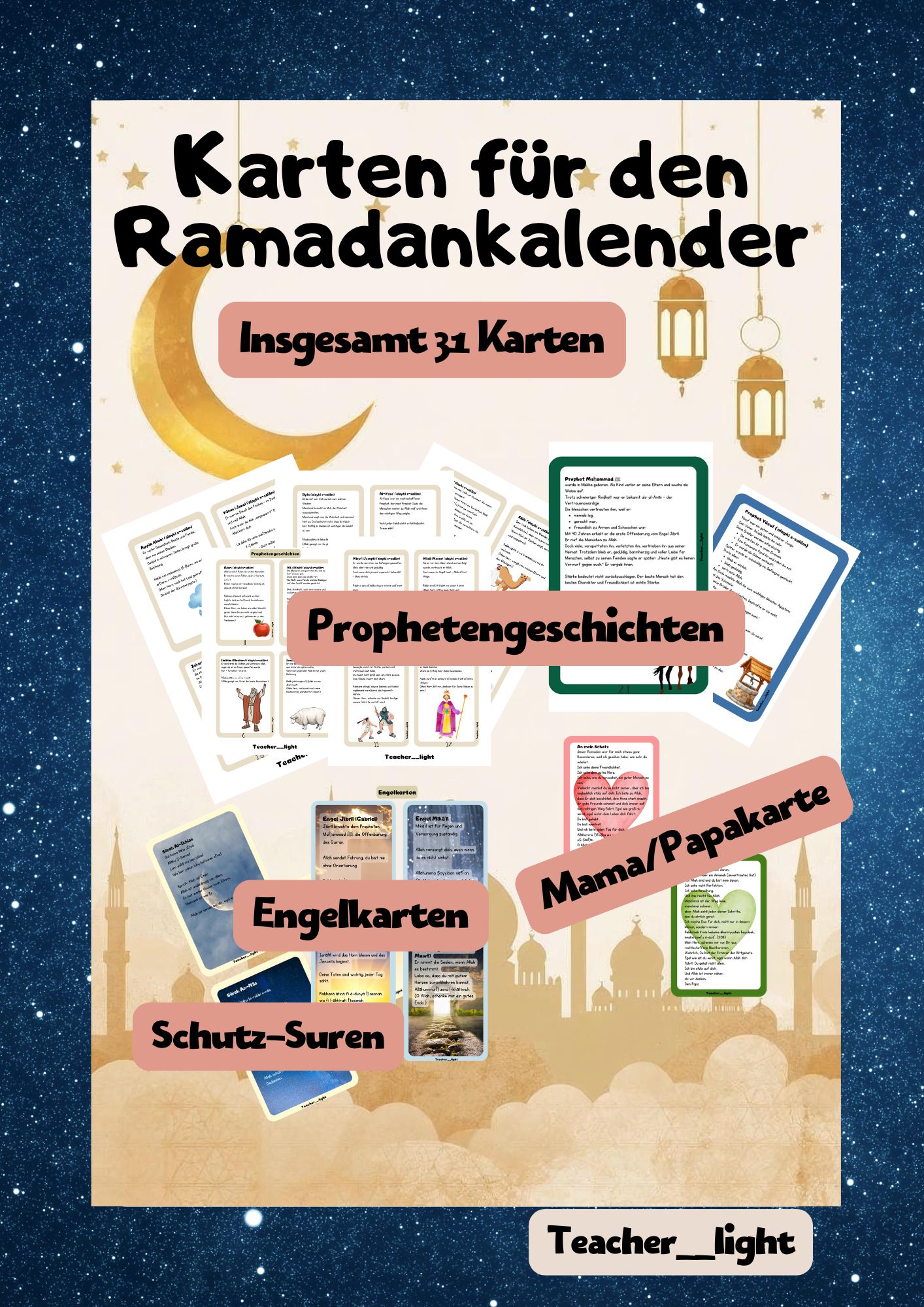 Karten für den Ramadankalender – 31 liebevoll gestaltete Impulskarten für Kinder (PDF)